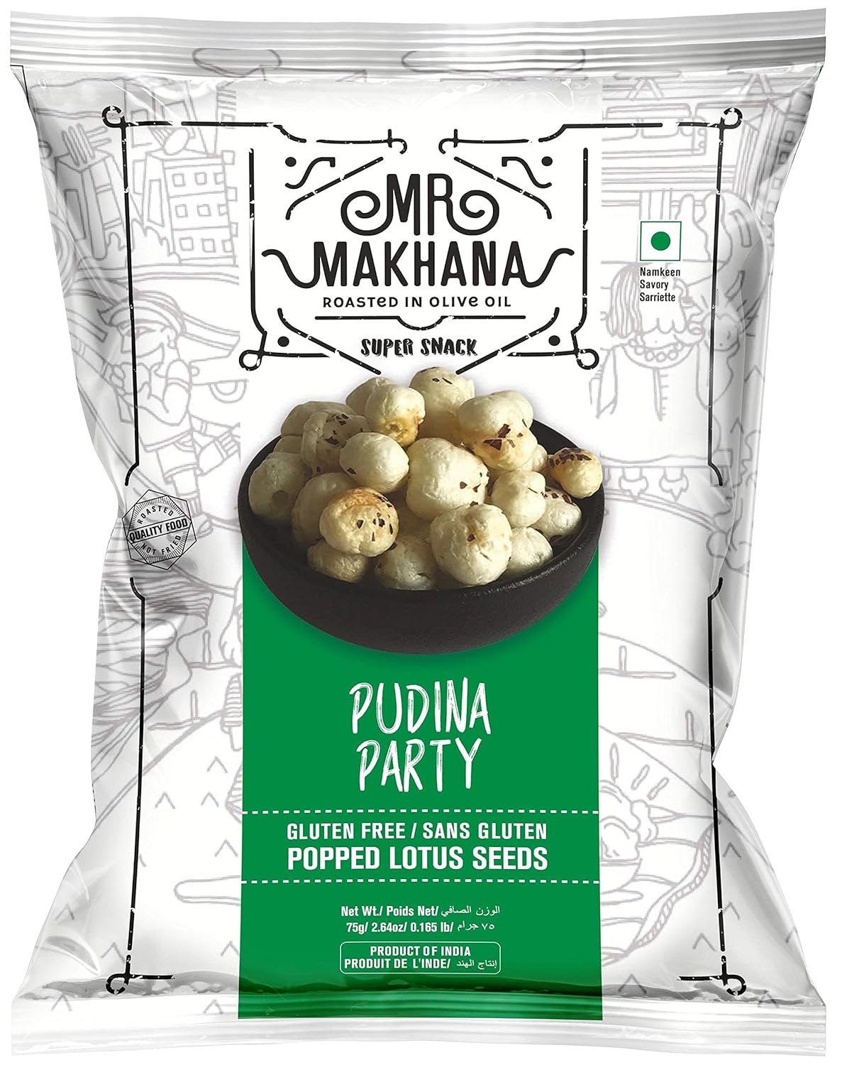 MR MAKHANA ROASTED PUDINA PARTY 25 GM GLUTEN FREE
