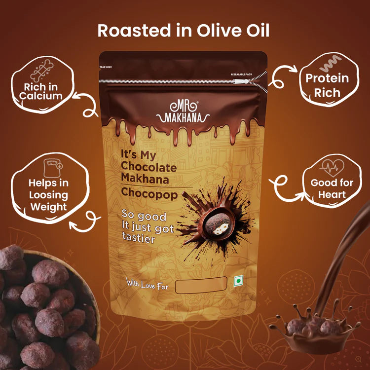 MR MAKHANA CHOCO POP LOTUS SEEDS ( MAKHANA) 65 GM GLUTEN FREE