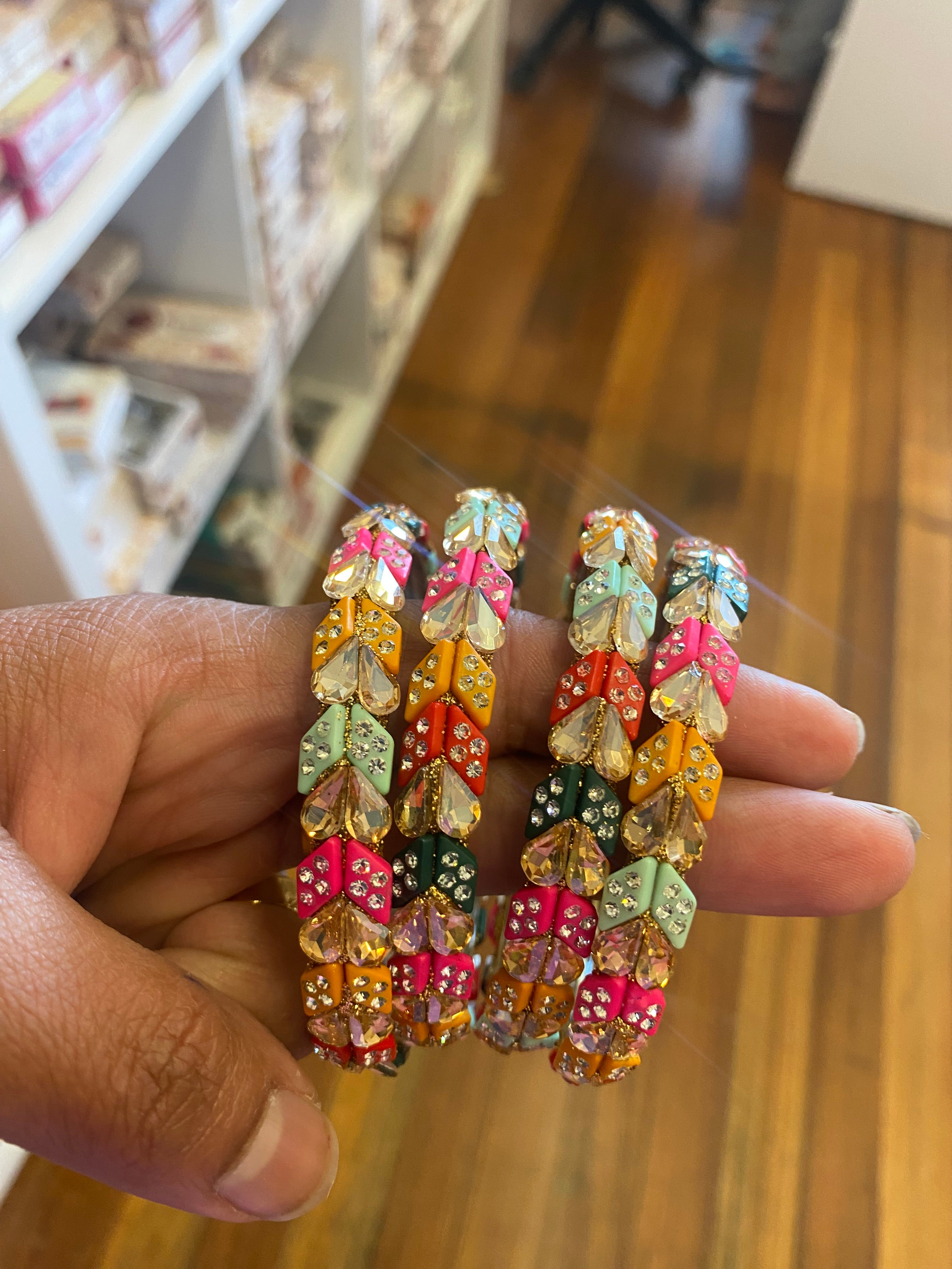 MULTI COLOR HEAVY GLASS BRACELTS 4 PCS