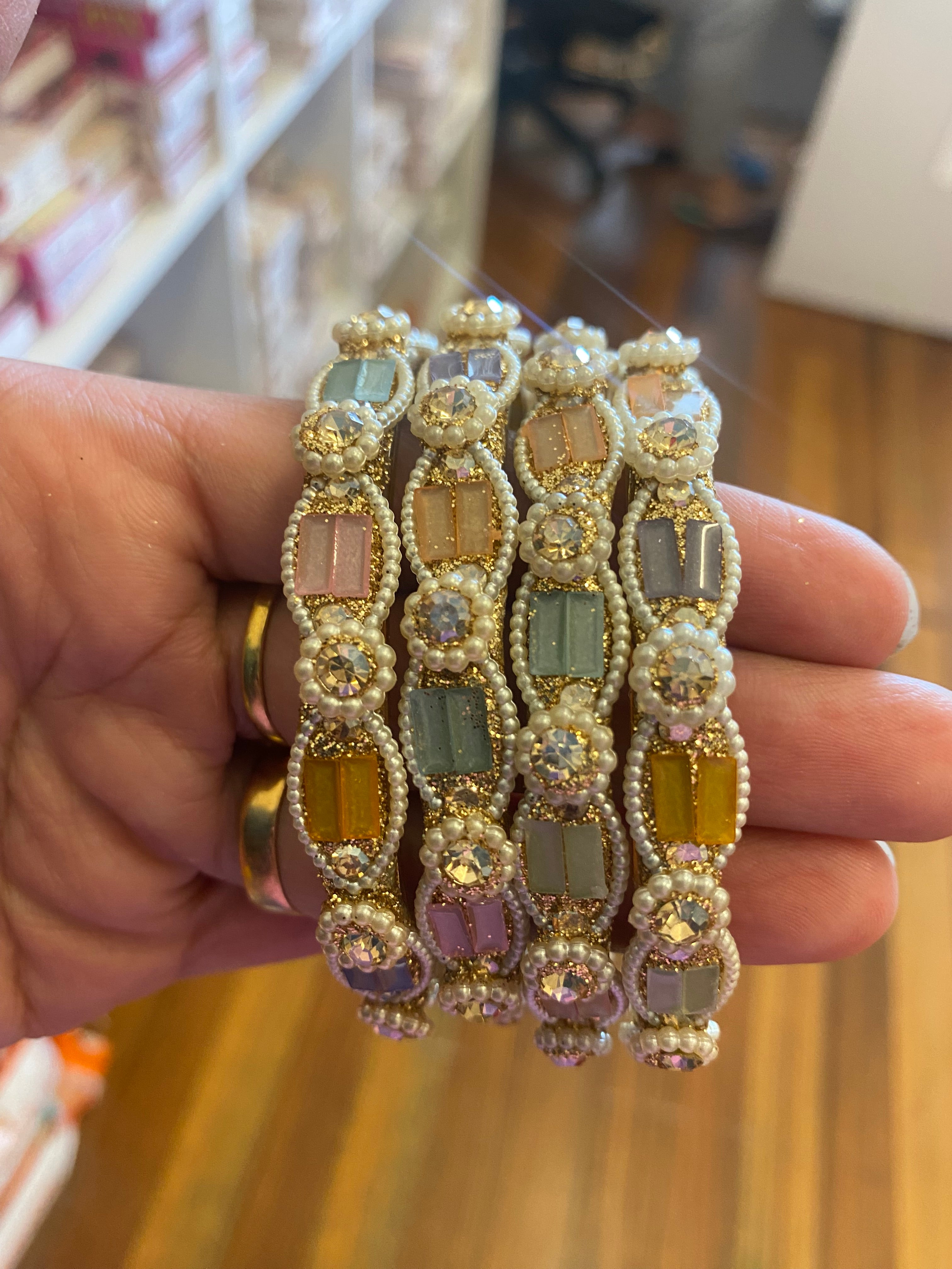 MULTI COLOR HEAVY GLASS BRACELTS 4 PCS