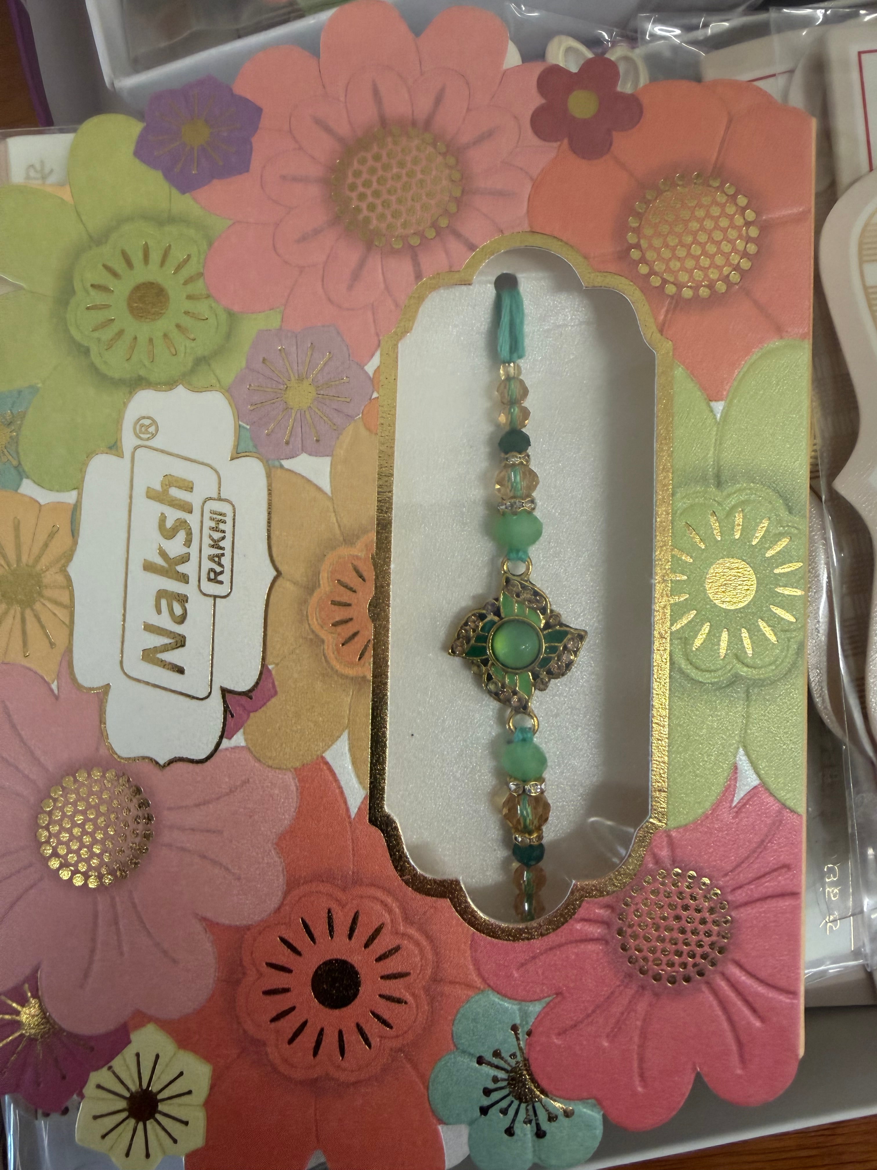 Designer stone rakhi mint green