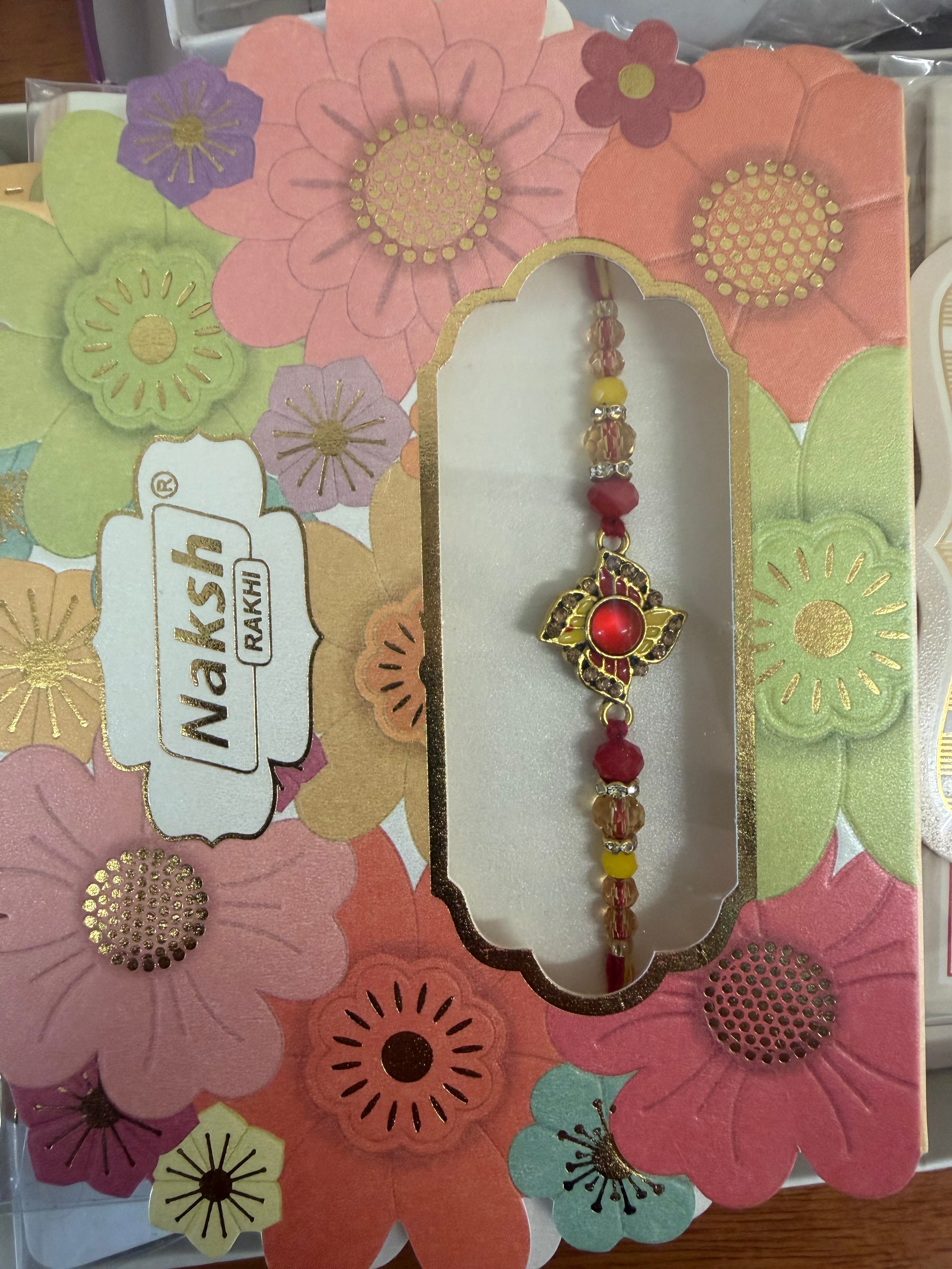 Designer stone Rakhi cramson red