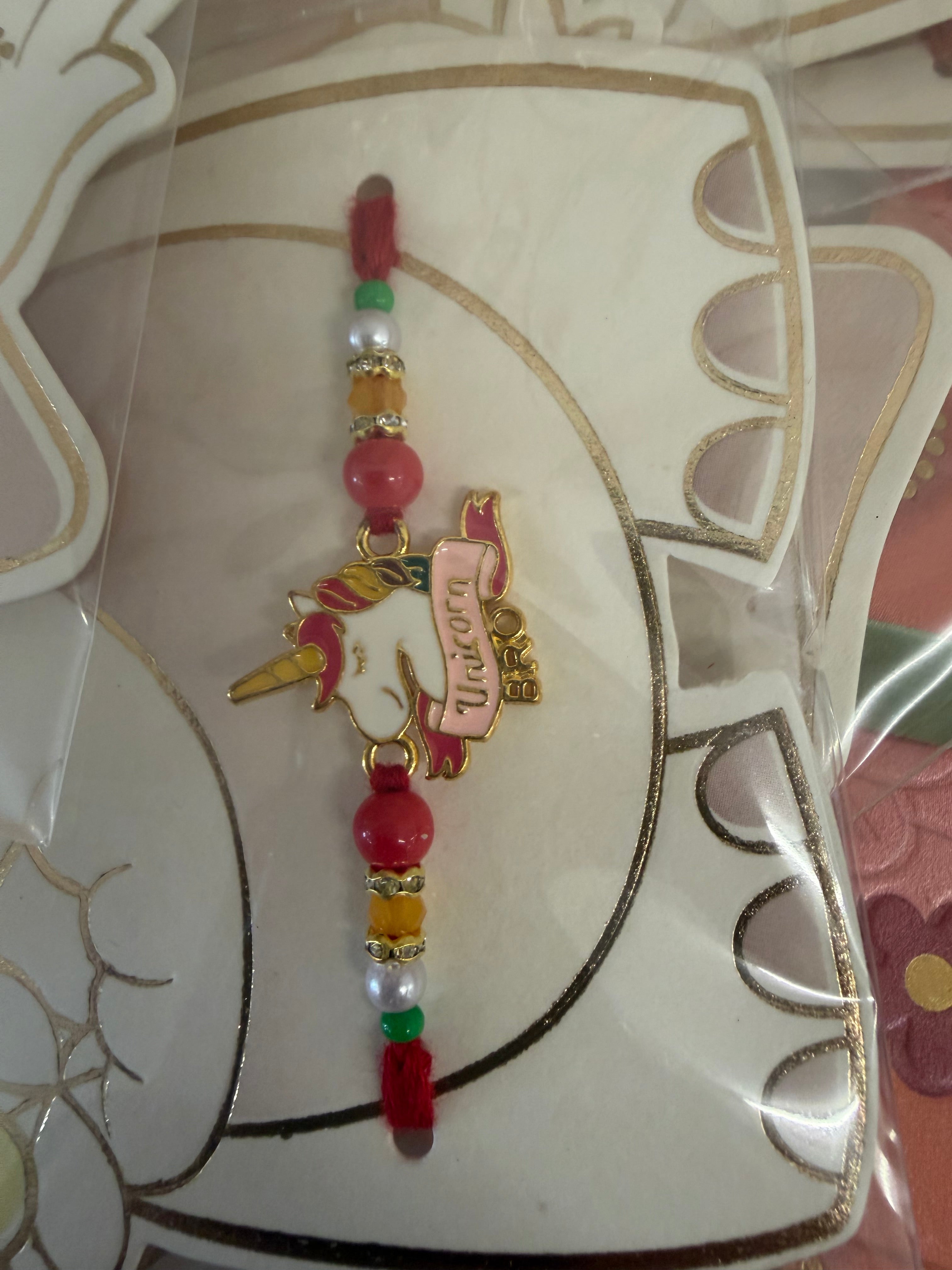 Kids Design unicorn rakhi red
