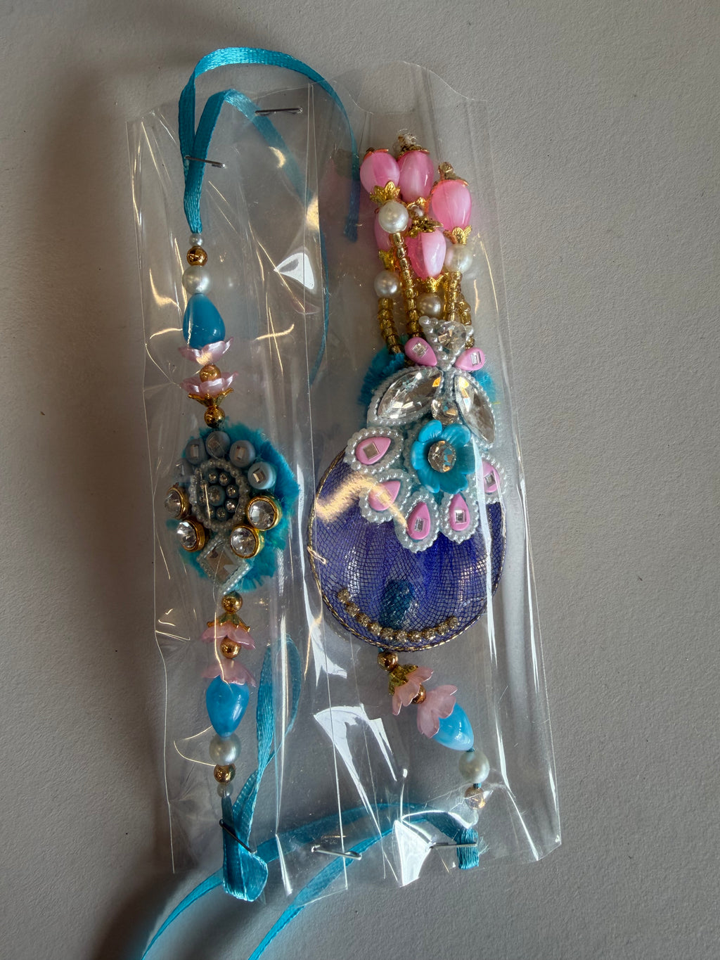 BHAIYA BHABHI DESIGNER RAKHI BLUE & PINK JARKAN
