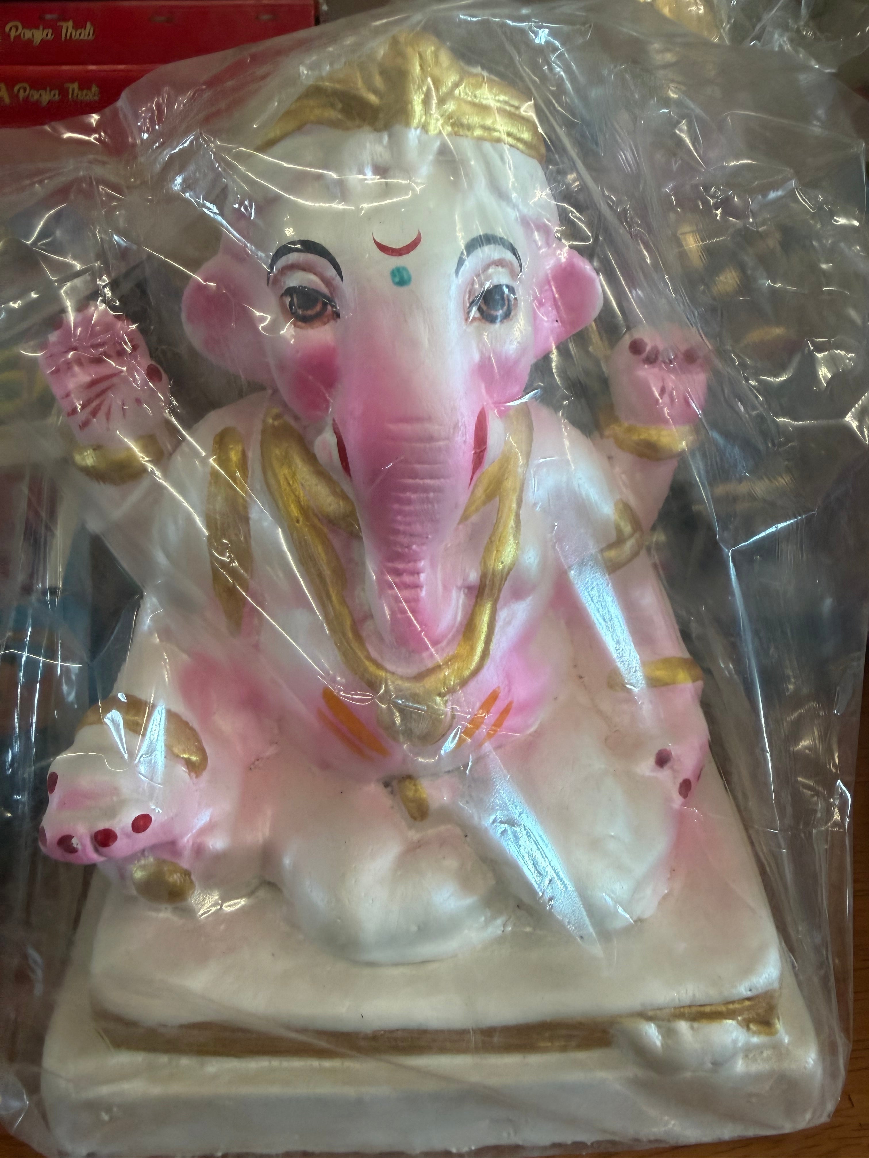 GANESH IDOL WHITE & GOLDEN 8 INCH
