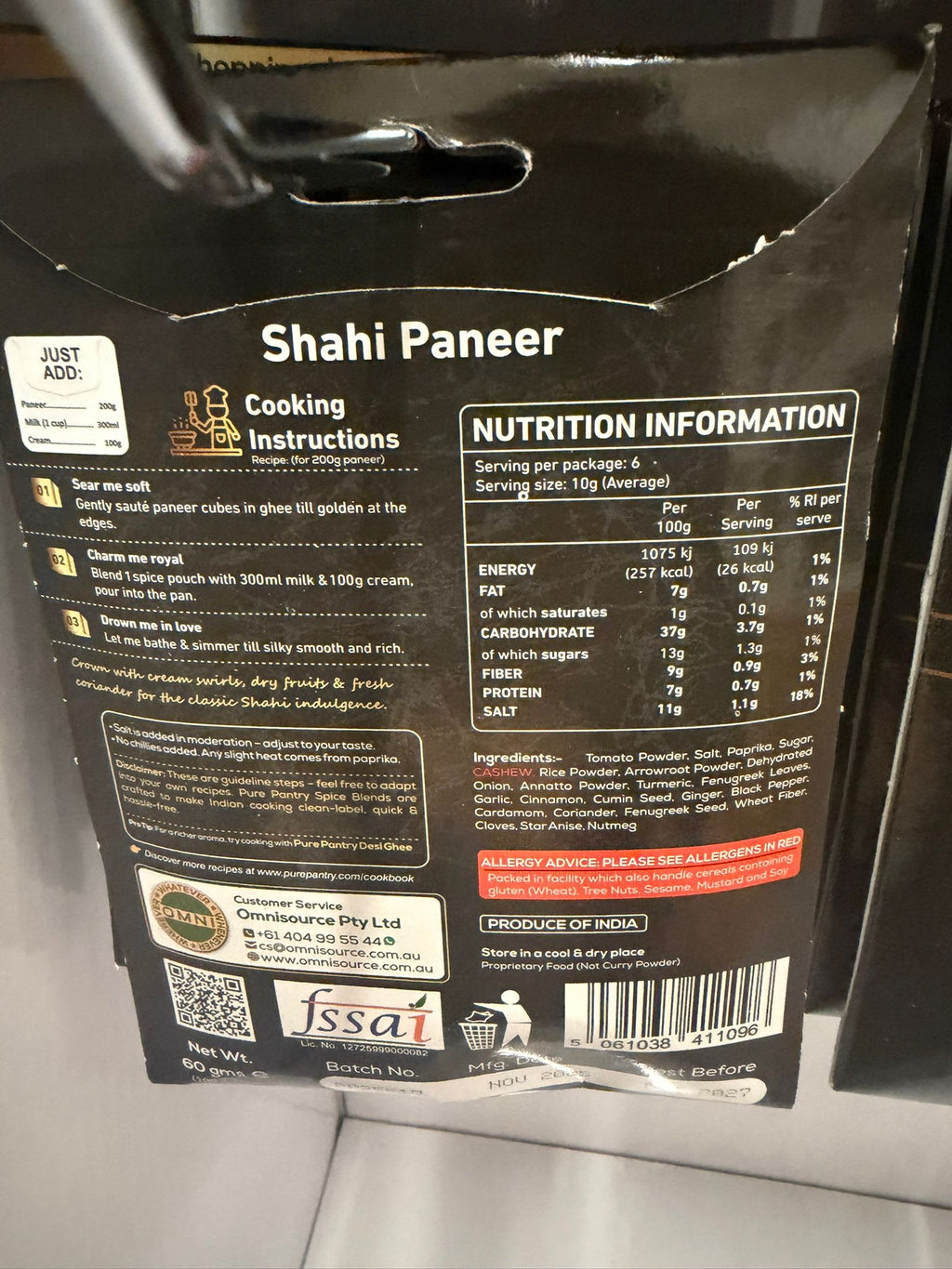PURE PANTRY SHAHI PANEER MIX 60 GM