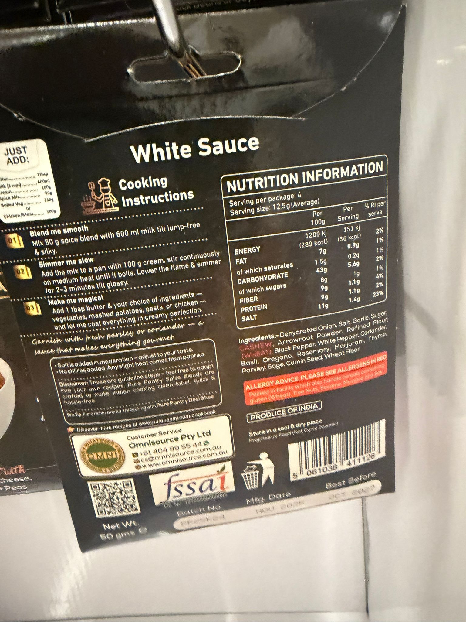 PURE PANTRY WHITE SAUCE MIX 60 GM