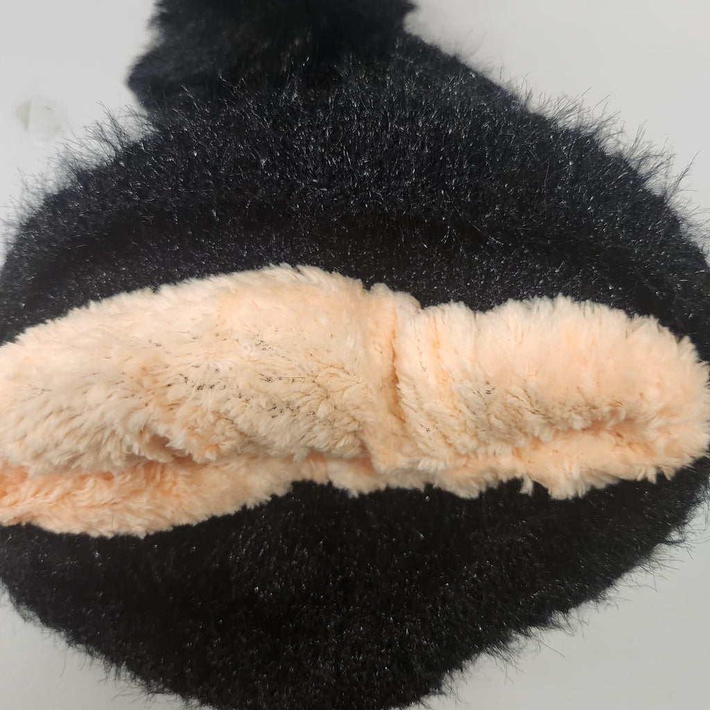 LADIES BEANIE WITH FURR SINGLE POM POM