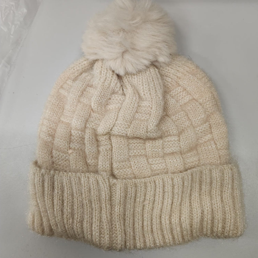 LADIES BEANIE WITH FURR SINGLE POM POM
