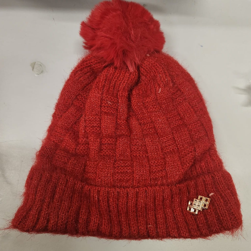 LADIES BEANIE WITH FURR SINGLE POM POM