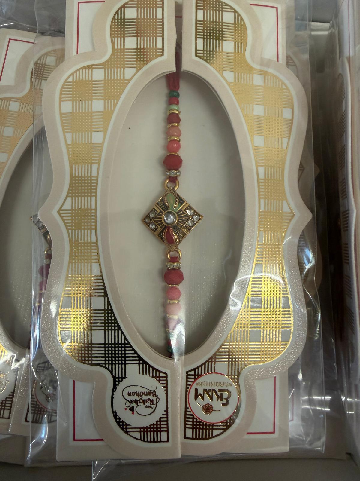 Designer Stone Rakhi red