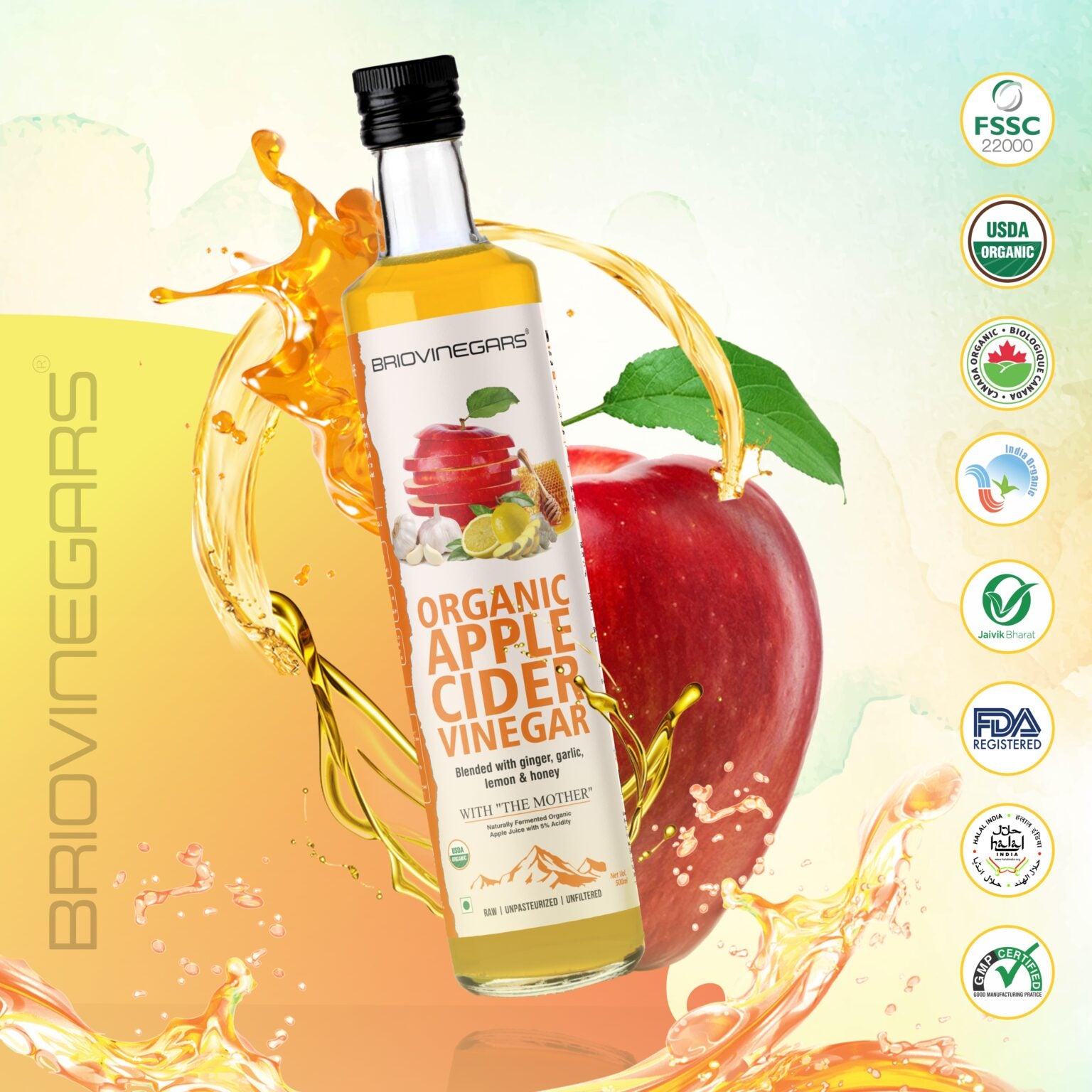 BRIOVINEGAR APPLE CIDER WITH GINGER, GARLIC, LEMON & HONEY